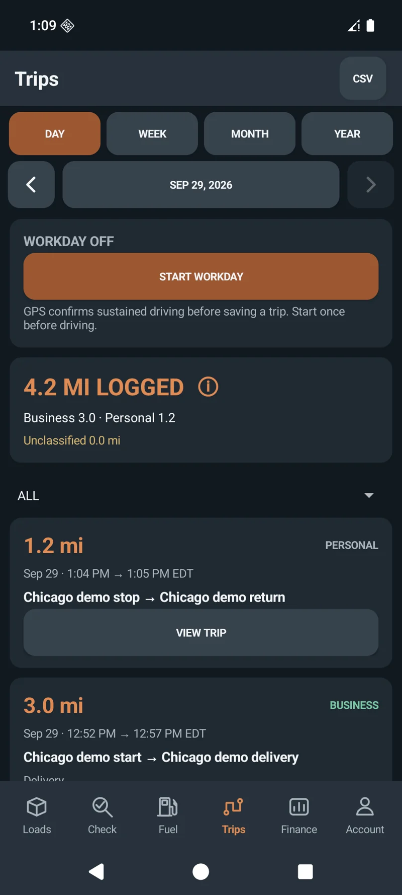 MilePocket Trips app screen